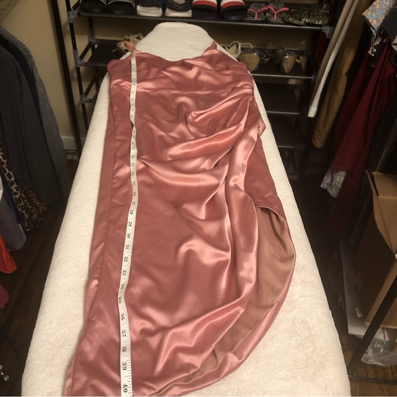 Parthea satin ruched side asymmetrical dress size Large - Picture 8 of 10